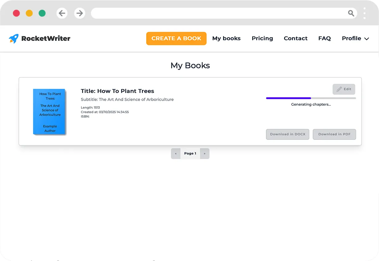 Sixth step of the generation - start book generation